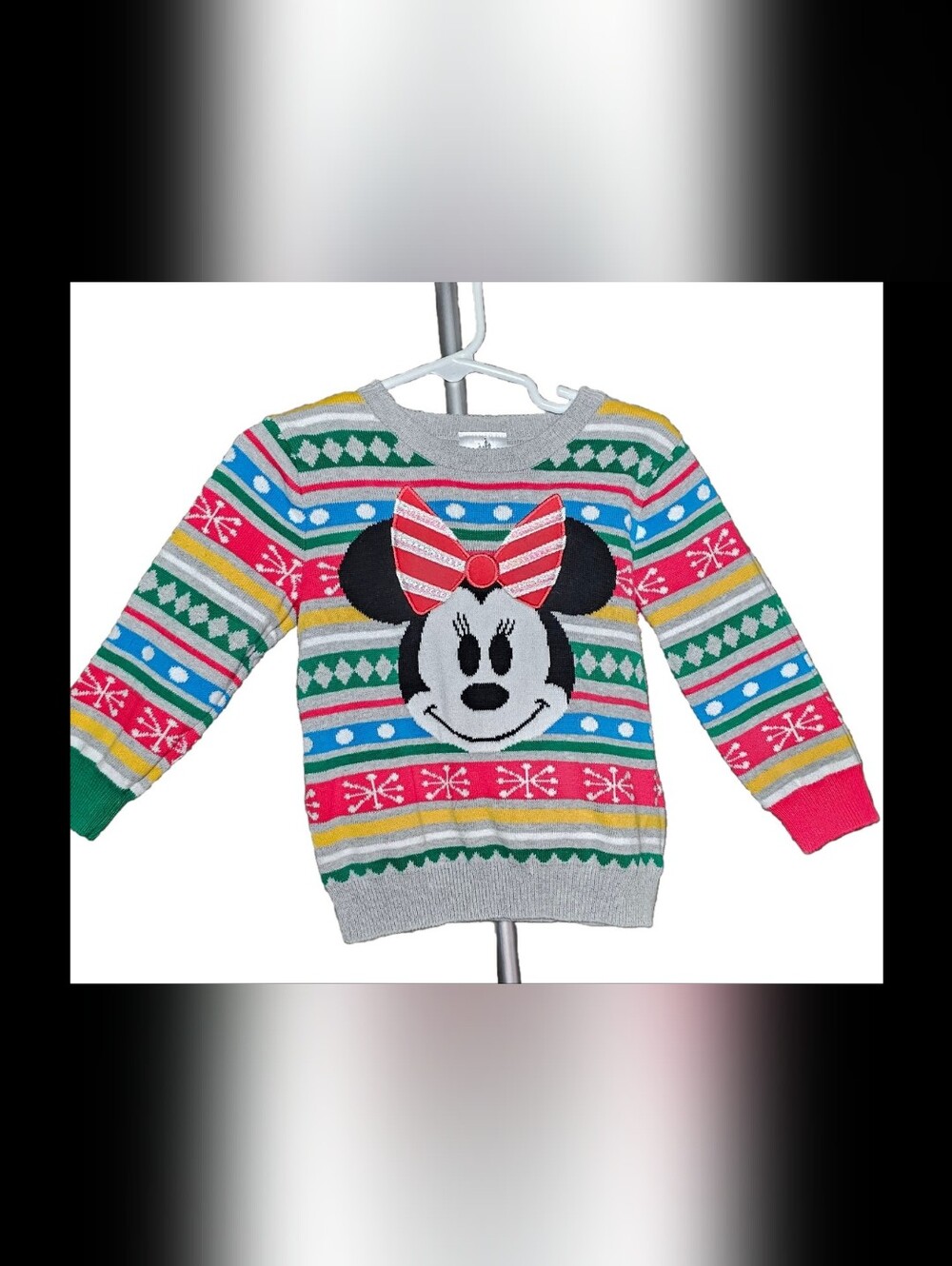 Disney Sweater Girls Multicolor Minnie Mouse Holiday Pattern Great Condition
